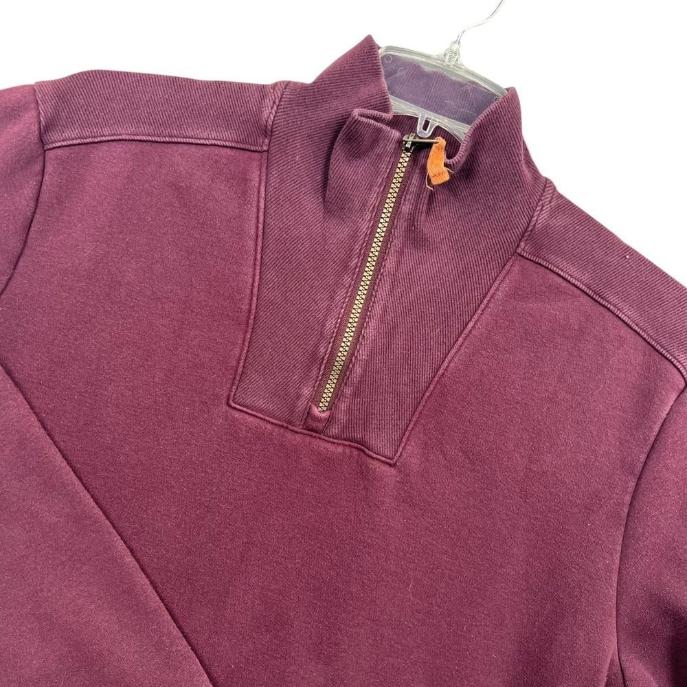Frye and Co Quarter Zip Sweatshirt Mens L Burgundy Maroon Fleece Mock Neck
